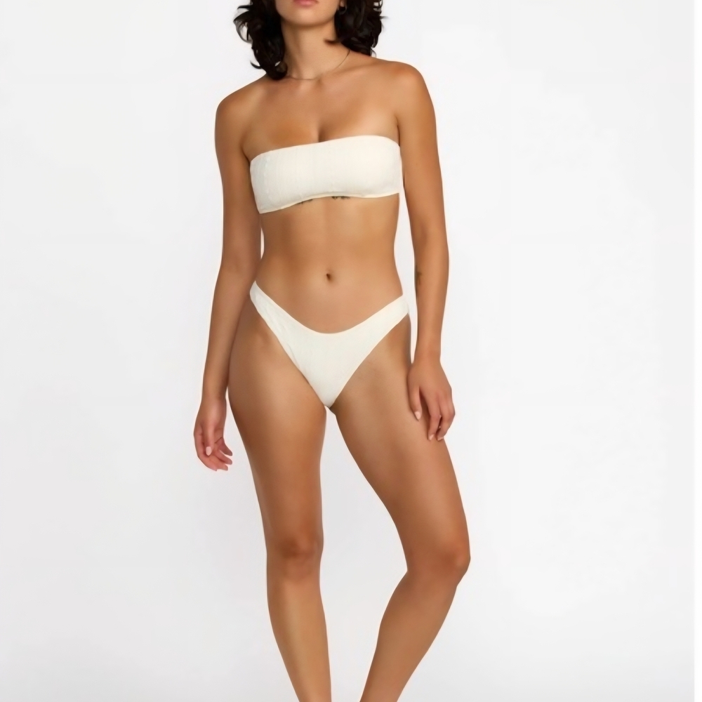 NWT Revolve Rumer White Cassidy Bandeau Ribbed Bikini Swimsuit Top. Sz L